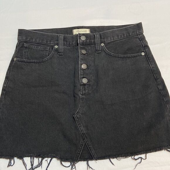 MADEWELL Rigid Denim Jean A Line Mini Skirt Black Size 30 Button Fly Raw Hem - Picture 8 of 8